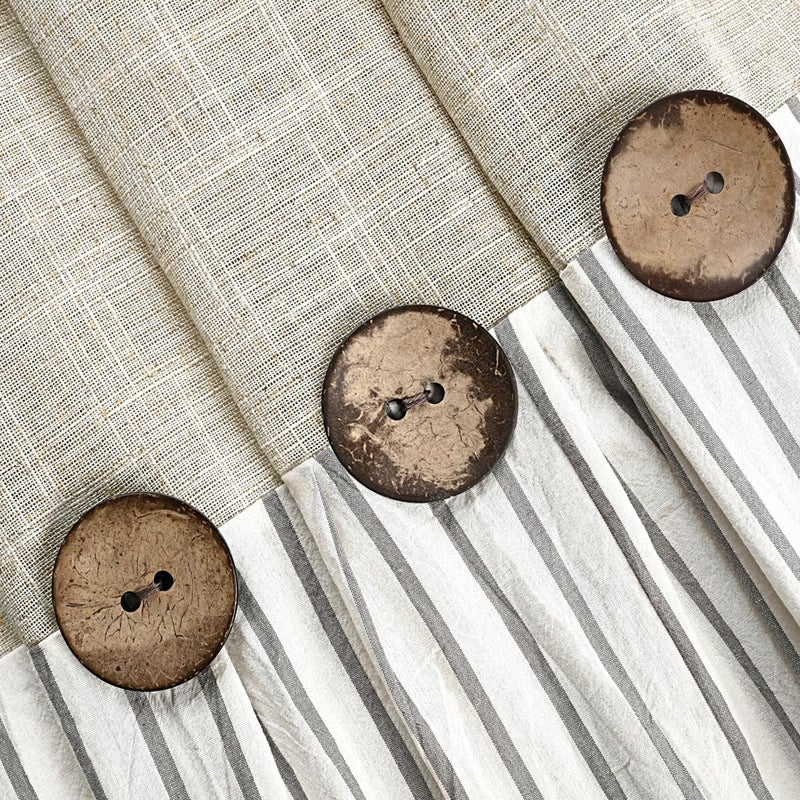 DOSLY IDÃ‰ES Farmhouse Shower Curtain,Beige and Gray Stripe,Button Curtain,Linen and Cotton Woven Fabric,Rustic Charm Country Chic Style,72x72 in - Image 3